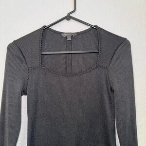 Banana Republic Square Neck Bodycon Black Ribbed Midi Dress Women's Small